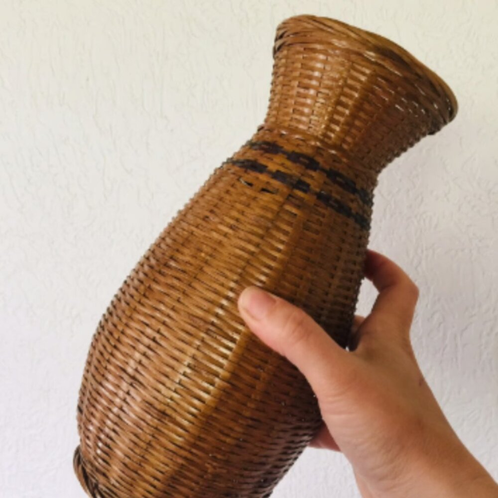 Vintage Boho Wicker Basket Vase Granny Chic Decor Heritage Made Statement Piece